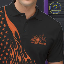 Load image into Gallery viewer, Custom Orange Patriotic Flame Bowling Men Polo Shirt, US Flag Bowler Jersey IPHW11169
