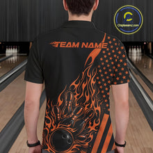 Load image into Gallery viewer, Custom Orange Patriotic Flame Bowling Men Polo Shirt, US Flag Bowler Jersey IPHW11169