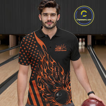 Load image into Gallery viewer, Custom Orange Patriotic Flame Bowling Men Polo Shirt, US Flag Bowler Jersey IPHW11169
