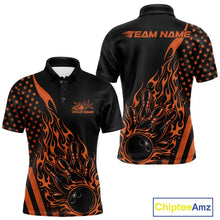 Load image into Gallery viewer, Custom Orange Patriotic Flame Bowling Men Polo Shirt, US Flag Bowler Jersey IPHW11169