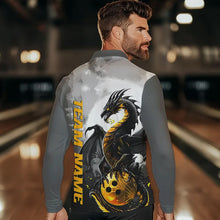 Load image into Gallery viewer, Black And Gold Custom Dragon Bowling Long Sleeve Polo Shirts For Men, Dragon Bowling Team Shirts IPHW7058
