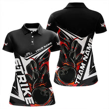 Load image into Gallery viewer, Custom Black And Red Flame Strike Bowling Polo Shirts For Women, Strike Bowling Jerseys IPHW8312