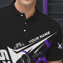 Load image into Gallery viewer, Custom Black And Purple Flame Strike Bowling Polo Shirts For Men, Strike Bowling Jerseys IPHW8315