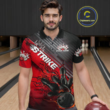 Load image into Gallery viewer, Custom Red Strike Flame Bowling Polo Shirts For Men, Bowling Team Shirt Bowlers Outift IPHW9615
