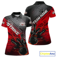 Load image into Gallery viewer, Custom Red Strike Flame Bowling Polo Shirts For Women, Bowling Team Shirt Bowlers Outift IPHW9615