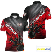 Load image into Gallery viewer, Custom Red Strike Flame Bowling Polo Shirts For Men, Bowling Team Shirt Bowlers Outift IPHW9615