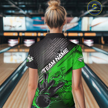 Load image into Gallery viewer, Custom Green Strike Flame Bowling Women Quarter Zip Shirt, Team Shirt Bowlers Outift IPHW9616