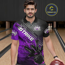 Load image into Gallery viewer, Custom Purple Strike Flame Bowling Polo Shirts For Men, Bowling Team Shirt Bowlers Outift IPHW9617