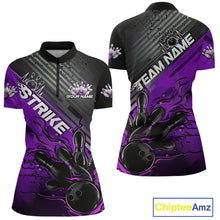 Load image into Gallery viewer, Custom Purple Strike Flame Bowling Women Quarter Zip Shirt, Team Shirt Bowlers Outift IPHW9617