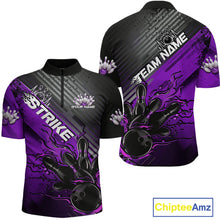 Load image into Gallery viewer, Custom Purple Strike Flame Bowling Quarter-Zip Shirts For Men, Bowling Team Shirt Bowlers Outift IPHW9617