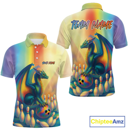 Custom Colorful Rainbow Colors Dragon Bowling Team Shirts, Dragon Bowling League Shirt IPHW10234