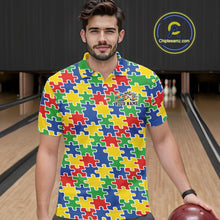 Load image into Gallery viewer, Custom Colorful Autism Awareness Butterfly Ribbon Bowling Men Shirt, Puzzles Jersey IPHW11203