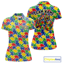 Load image into Gallery viewer, Custom Colorful Autism Awareness Butterfly Ribbon Bowling Women Shirt, Puzzles Jersey IPHW11203