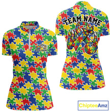 Load image into Gallery viewer, Custom Colorful Autism Awareness Butterfly Ribbon Bowling Women Shirt, Puzzles Jersey IPHW11203