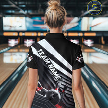 Load image into Gallery viewer, Custom Black And Red Strike Bowling Polo Shirts For Women, Bowling Team Uniform IPHW9627