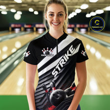 Load image into Gallery viewer, Custom Black And Red Strike Bowling Quarter-Zip Shirts For Women, Bowling Team Uniform IPHW9627