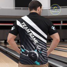 Load image into Gallery viewer, Custom Black And Blue Strike Bowling Quarter-Zip Shirts For Men, Bowling Team Uniform IPHW9628