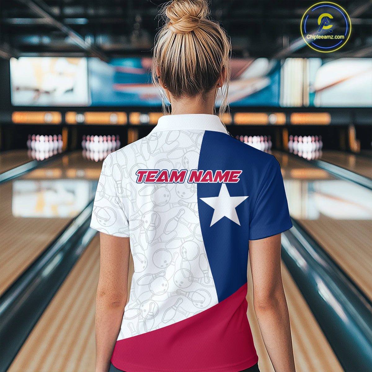Custom Bowling Pattern Texeas Bowling Polo Shirts For Women, Texas Bowling League Shirt IPHW9629
