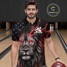 Load image into Gallery viewer, Custom Red Thunder Lightning Patriotic Lion Polo Shirts For Men, US Flag Bowling Jerseys IPHW9319