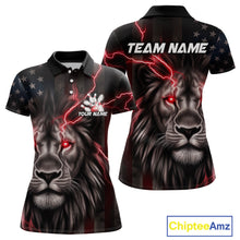 Load image into Gallery viewer, Custom Red Thunder Lightning Patriotic Lion Women Polo Shirts, US Flag Bowling Jerseys IPHW9319