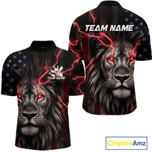 Load image into Gallery viewer, Custom Red Thunder Lightning Patriotic Lion Quarter-Zip Shirts For Men, US Flag Bowling Jerseys IPHW9319