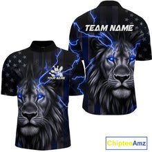 Load image into Gallery viewer, Custom Blue Thunder Lightning Patriotic Lion Quarter-Zip Shirts For Men, US Flag Bowling Jerseys IPHW9320