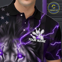 Load image into Gallery viewer, Custom Purple Thunder Lightning Patriotic Lion Polo Shirts For Men, US Flag Bowling Jerseys IPHW9321