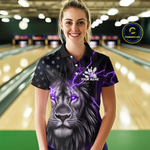 Load image into Gallery viewer, Custom Purple Thunder Lightning Patriotic Lion Women Polo Shirts, US Flag Bowling Jerseys IPHW9321