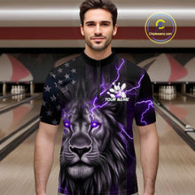 Load image into Gallery viewer, Custom Purple Thunder Lightning Patriotic Lion Quarter-Zip Shirt For Men, US Flag Bowling Jerseys IPHW9321