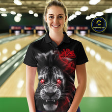 Load image into Gallery viewer, Custom Black And Red Lion Bowling Polo Team Shirts For Women, Lion Bowling Jerseys IPHW9328