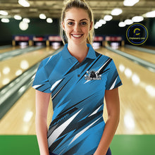 Load image into Gallery viewer, Custom Blue Team Bowling Jerseys For Women, Bowling Tournament Polo Shirt Bowler Outfit IPHW11418