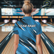 Load image into Gallery viewer, Custom Blue Team Bowling Jerseys For Women, Bowling Tournament Polo Shirt Bowler Outfit IPHW11418