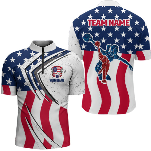 American Flag Custom Bowling Team Polo Shirts For Men, Patriotic Bowling Jerseys For Bowlers IPHW5215