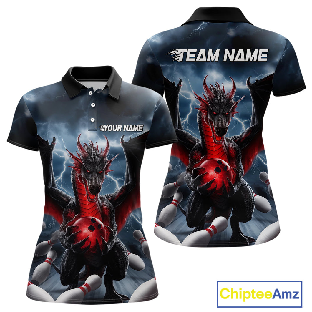 Custom Red Dragon Bowling Women Polo Shirts, Dragon Bowling Team Tournament Outfit IPHW9106