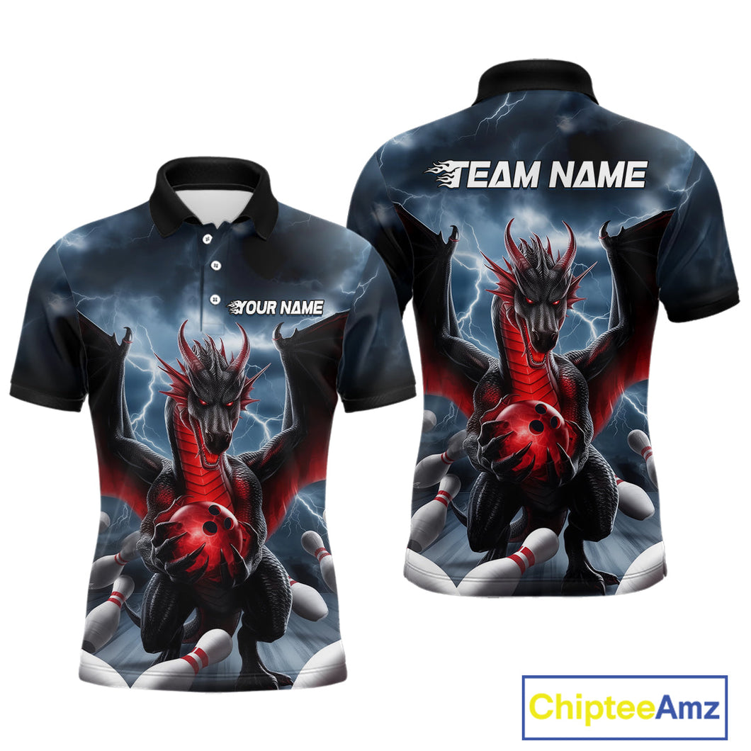 Custom Red Dragon Bowling Men Polo Shirts, Dragon Bowling Team Tournament Outfit IPHW9106