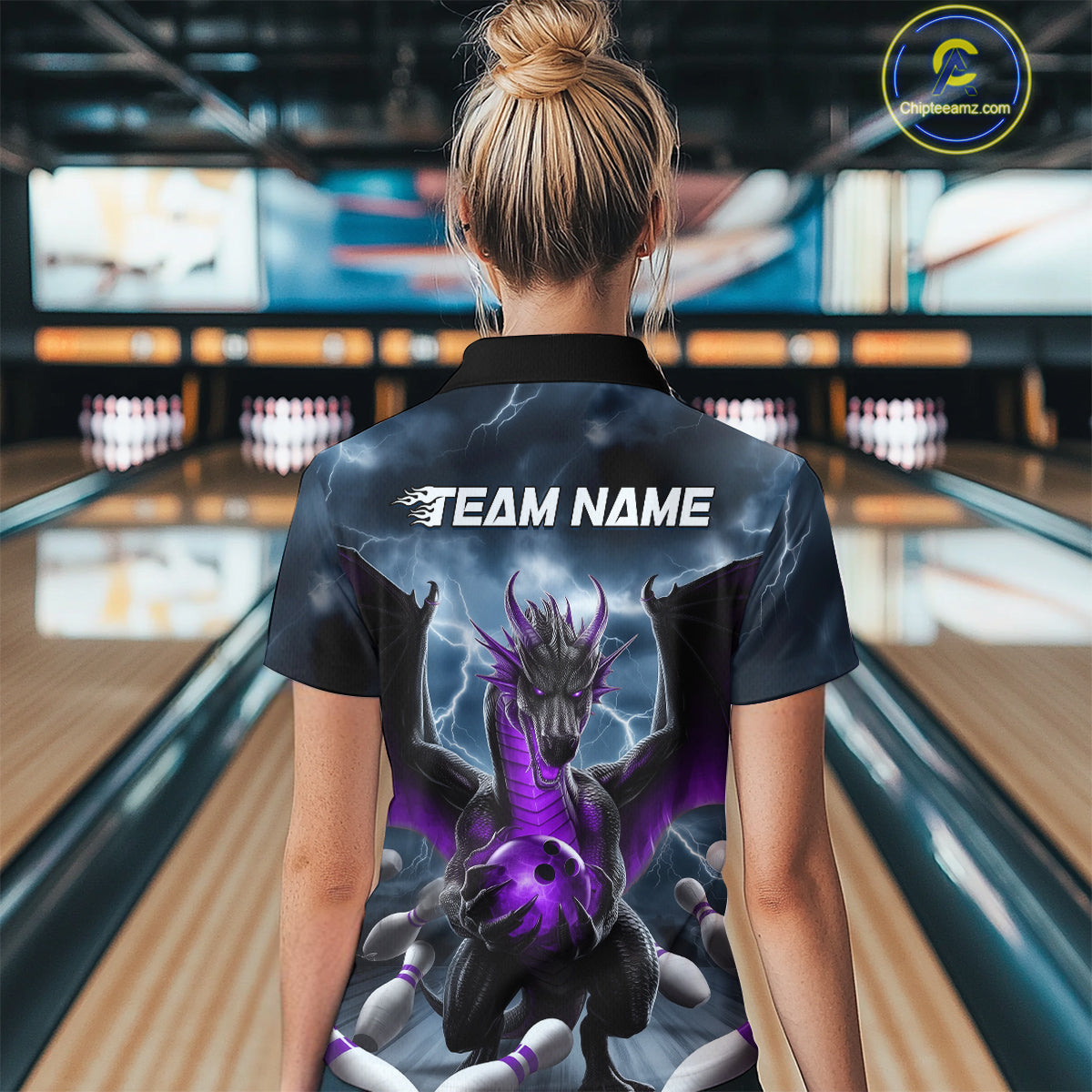 Custom Purple Dragon Bowling Women Quarter-Zip Shirts, Bowling Team Tournament Outfit IPHW9107