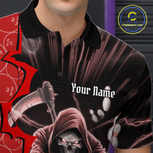 Load image into Gallery viewer, Custom Red Thunder Lightning Grim Reaper Bowling Men Polo Shirt, Halloween Bowler Outfit IPHW9840