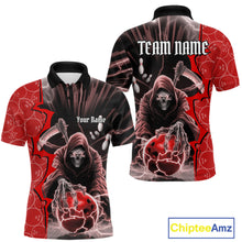 Load image into Gallery viewer, Custom Red Thunder Lightning Grim Reaper Bowling Men Polo Shirt, Halloween Bowler Outfit IPHW9840