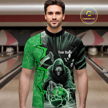 Load image into Gallery viewer, Custom Green Thunder Lightning Grim Reaper Bowling Men Quarter-Zip Shirt, Halloween Bowler Outfit IPHW9841