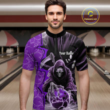 Load image into Gallery viewer, Custom Purple Lightning Grim Reaper Bowling Men Quarter-Zip Shirt, Halloween Bowler Outfit IPHW9842