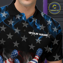 Load image into Gallery viewer, Custom Red And Blue Flame American Flag Patriotic Bowling Men Polo Shirts, Team Uniform IPHW9716
