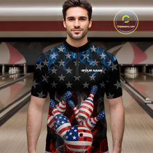 Load image into Gallery viewer, Custom Red And Blue Flame American Flag Patriotic Bowling Men Quarter-Zip Shirts, Team Uniform IPHW9716