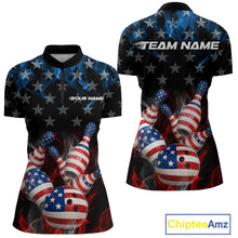 Load image into Gallery viewer, Custom Red And Blue Flame American Flag Patriotic Bowling Women Quarter-Zip Shirts IPHW9716