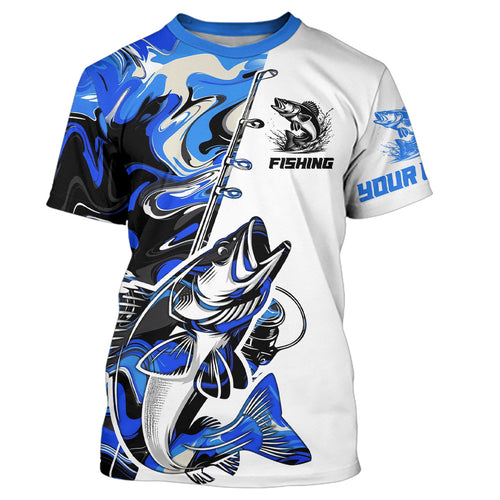 Personalized Walleye Fishing Blue Camo Fishing T-Shirts For Men IPHW9127