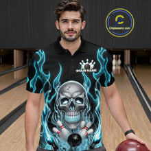 Load image into Gallery viewer, Custom Blue Fire Flame Skull Bowling Polo Shirts For Men, Halloween Bowling Team Outfit IPHW9491