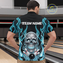 Load image into Gallery viewer, Custom Blue Fire Flame Skull Bowling Quarter-Zip Shirts For Men, Halloween Bowling Team Outfit IPHW9491