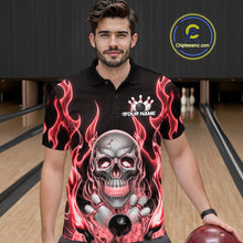 Load image into Gallery viewer, Custom Red Fire Flame Skull Bowling Polo Shirts For Men, Halloween Bowling Team Outfit IPHW9492