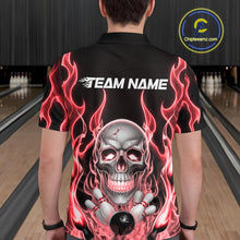 Load image into Gallery viewer, Custom Red Fire Flame Skull Bowling Polo Shirts For Men, Halloween Bowling Team Outfit IPHW9492