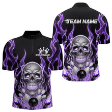 Load image into Gallery viewer, Custom Purple Fire Flame Skull Bowling Quarter-Zip Shirts For Men, Halloween Bowling Team Outfit IPHW9493