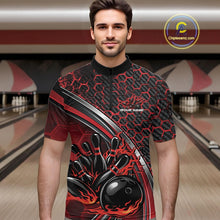 Load image into Gallery viewer, Custom Red Flame Bowling Men Quarter-Zip Team Shirt, Hexagon Pattern Bowling Jerseys IPHW11310